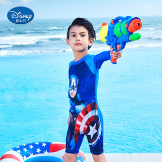 Disney 迪士尼 男童泳装 漫威系列复仇者联盟美国队长连体冲浪服 舒适速干 细腻皮肤时尚童趣 蓝色 120            S19W2F0155B (蓝色、 120 、聚酯纤维、连体)