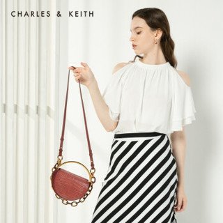 CHARLES＆KEITH2019秋新品CK2-70780913圆弧手柄饰女士手提单肩包 Burgundy葡萄酒红色 S