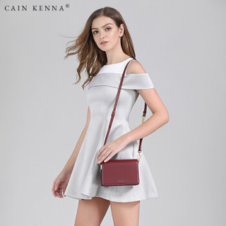 Cain Kenna 品牌真皮女包CK1-357023单肩包女士斜挎包包牛皮小方包纯色风琴包 酒红色