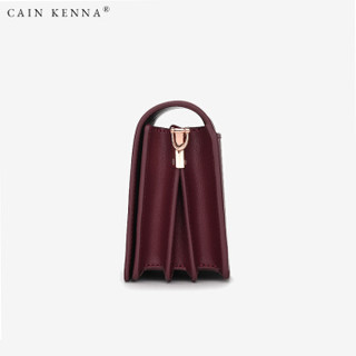 Cain Kenna 品牌真皮女包CK1-357023单肩包女士斜挎包包牛皮小方包纯色风琴包 酒红色