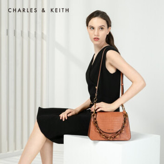 CHARLES＆KEITH2019秋新品CK2-20780912金属链条饰女士翻盖单肩包 Tan茶色 M