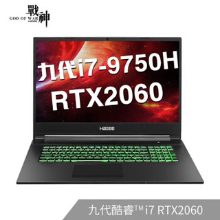 Hasee 神舟 战神 G8-CT7NT 17.3英寸游戏本（i7-9750H、16GB、1TB SSD、RTX2060、144Hz、72％）