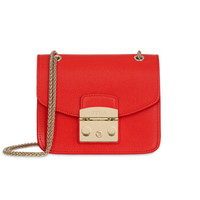 FURLA 芙拉 SS19 MAIN 女士 橙红色 牛皮革 METROPOLIS系列 迷你 斜挎单肩包链条包小方包1012401