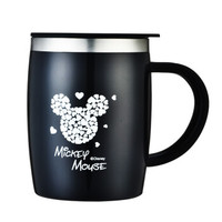 Disney 迪士尼 迪士尼马克杯DZ8258 不锈钢杯子带手柄大容量情侣咖啡马克杯 黑色420ML
