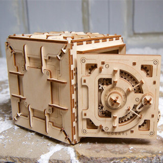 进口乌克兰ugears木质机械传动车模型拼装玩具diy手工制作创意摆件生日礼物男孩保险箱密码箱 原厂包装(未拼装)