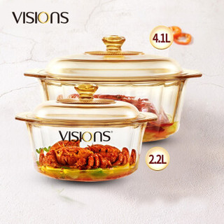VISIONS 康宁 VS-41-DI+VS-22-DI 透明玻璃锅大容量晶钻系列 4.1L