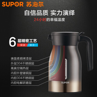 SUPOR 苏泊尔 KC20BW1 304不锈钢真空保温瓶暖壶 魔力黑2L