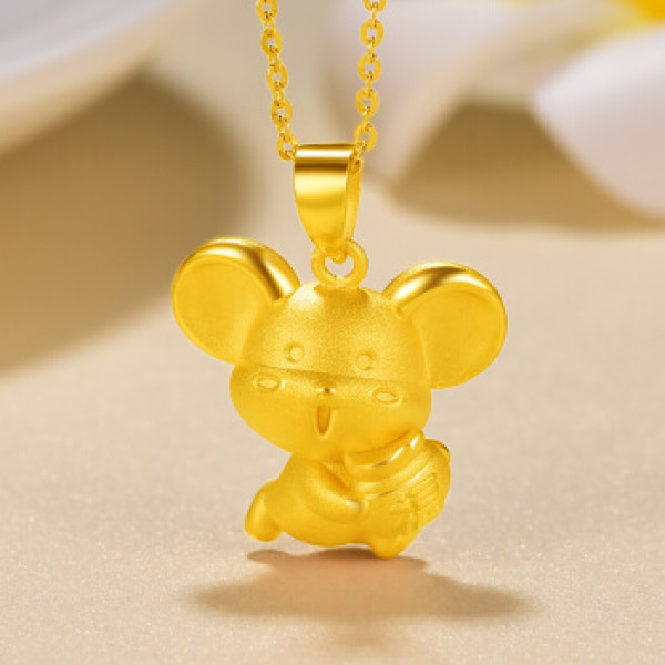 xianyuan 仙缘 金鼠吊坠黄金鼠生肖老鼠足金999黄金吊坠小金鼠项链3d