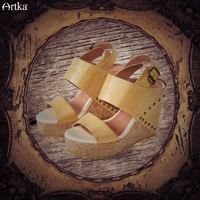 Artka阿卡新款真皮牛皮铆钉防水台简洁精致舒适女鞋LD10071X
