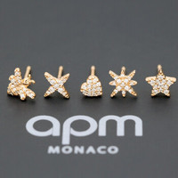 APM Monaco RE10733OX 蜜蜂星星爱心耳钉组合 时尚镶晶钻个性耳饰 简约银首饰 魅力粉金