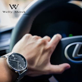 welly merck CONQUEROR系列 WM-011 男士自动机械手表 41mm 黑色 银色 不锈钢