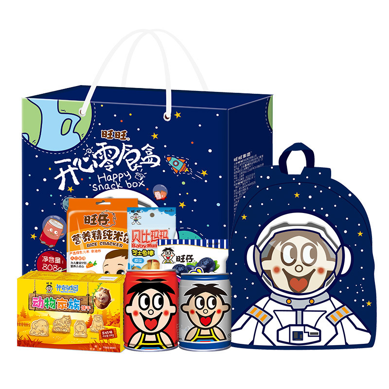 旺旺开心零食礼盒318g 490ml (旺仔qq糖 旺仔牛奶 内赠儿童牵引包1只)
