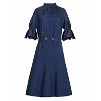 DEREK LAM 10 CROSBY女士扇型褶皱裙 深蓝色 美国尺码