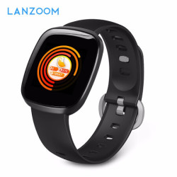 LANZOOM 智能手表血压心率监测手环彩色数显运动手环睡眠监测智能手环计步跑步 酷炫黑