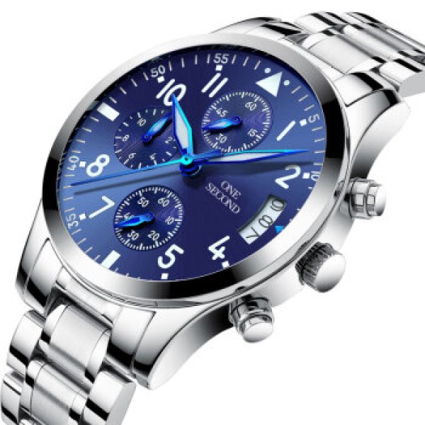 商品一秒(one second)手表 男士多功能时尚商务三眼日历运动腕表防水