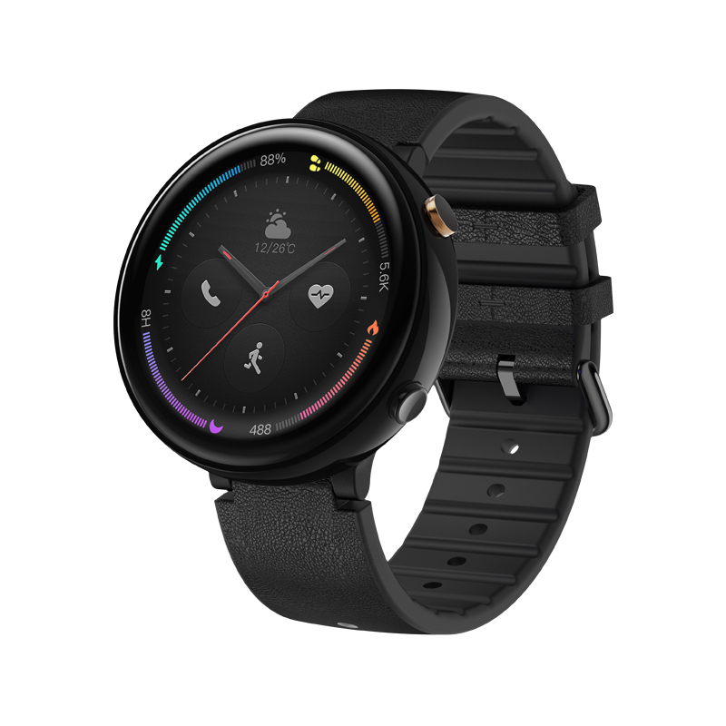 AMAZFIT 华米 AC1903 eSIM智能手表 35.4mm 黑色 不锈钢表圈 硅胶表带 黑色（GPS、运动、心率）