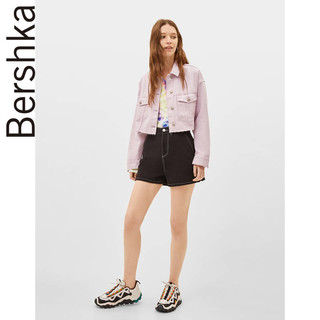 Bershka 巴适卡 01293111632 休闲紫色毛边宽松牛仔短外套 (紫色)