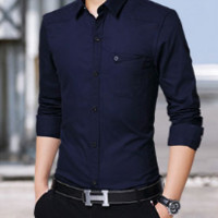 YUZHAOLIN 俞兆林 长袖衬衫 男士时尚商务简约纯色衬衫 A180-8006