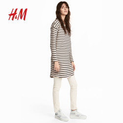 H&M HM0592174 修身短裙条纹收腰长袖连衣裙女