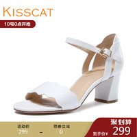 KISSCAT 接吻猫 KA97123-10 一字带粗中跟凉鞋