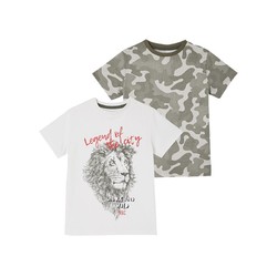 vertbaude 男童亮白色狮子图案T恤 两件装