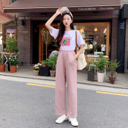 韩都衣舍2019夏装新款女丧系裤子高腰宽松垂感直筒休闲裤IG8532僥