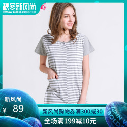 春夏月子服条纹长款棉孕妇睡衣哺乳产后喂奶短袖家居服显瘦套装