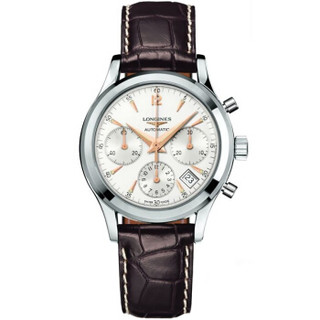 LONGINES 浪琴 经典复古系列 L2.750.4.76.2 男士机械手表 41mm 白盘三眼 鳄鱼皮表带 棕色 圆形