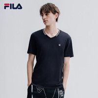 FILA 斐乐官方 男子短袖T恤 2019夏季新款简约休闲V领短袖衫男装 传奇蓝-NV 175/96A/L