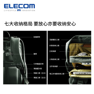 ELECOM 宜丽客 双肩包 (绿色、13.3英寸)