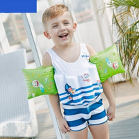 SABOLAY 鲨宝莱 儿童泳衣 男童女童浮力衣学游泳可拆卸漂浮衣宝宝连体泳衣泡温泉沙滩速干礼盒装 男童NTL010(蓝条纹) 110CM NTL010 (蓝条纹、聚酯纤维、连体)