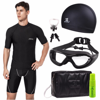 JIEHU 捷虎 男士泳衣套装备速干专业游泳衣男五分裤大码半袖分体防晒温泉漂流潜水服 61503黑+51503白条+8008电镀黑+PU L         JH63501+51503套装 (61503黑+51503白条+8008电镀黑+PU 、 L 、其它、分体)