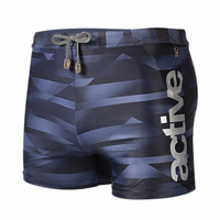 GAILANG 盖浪 泳裤男五分裤游泳男士泳衣平角游泳裤成人时尚印花泡温泉裤 H973几何蓝 XL GMY1221 (几何蓝、 XL 、莱卡、分体)