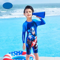 Disney 迪士尼 男童泳装 漫威系列复仇者联盟美国队长连体冲浪服 舒适速干 细腻皮肤时尚童趣 蓝色 120 S19W2F0155B (蓝色、 120 、聚酯纤维、连体)