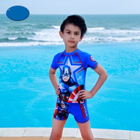 Disney 迪士尼 男童泳装 漫威系列复仇者联盟美国队长分体五分裤泳装 彩蓝色 130 S19W2F0158B ( 彩蓝色、130 、聚酯纤维、分体)