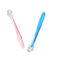 百爱宝宝食品级硅胶勺辅食勺喂养勺儿童勺子 蓝色+粉色