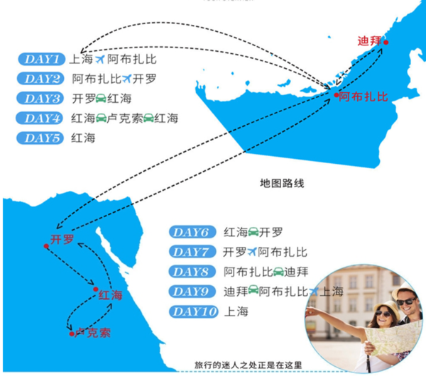 上海-埃及+迪拜+阿布扎比10天6晚跟团游（宿国际5星）