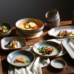 佰润居 和风釉下彩碗碟套装 6件套(饭碗*2+圆盘*2+勺子*2)