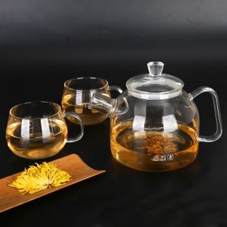 明尚德茶具套装 高硼硅玻璃可加热煮茶泡茶壶 家用带过滤网花果茶壶冷凉水壶 简约加厚大容量一壶两杯
