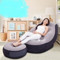 INTEX 懒人沙发榻榻米充气沙发创意小户型座椅单人可爱折叠躺椅床 灰色沙发组合（配电泵）+收纳袋 68564