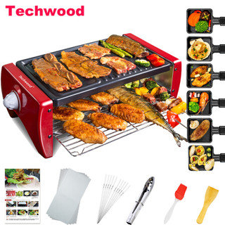 Techwood 电烧烤炉 不粘电烤盘无烟电烤炉铁板烤肉锅家用烤串机 GR-106A