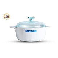 CorningWare 康宁锅 P-12 纯白玻璃锅炖锅 1.25L圆锅 白色