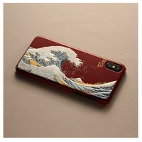 山中漆器 高盛描金 海浪富士山图案 iPhone  XR手机壳（红色版）