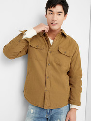 Gap 盖璞 男装 纯色双袋抓绒衬里衬衫式夹克