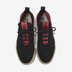 BASTO 百思图 BZL01CM8 黑色纺织物字母系带男休闲鞋