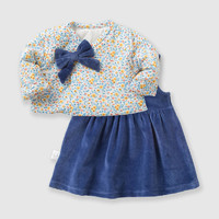 迷你巴拉巴拉女婴儿连衣裙套装秋新款童装宝宝棉质长袖两件套_白蓝色调0318,73cm