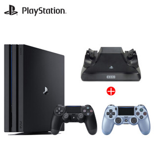 索尼（SONY）PS4 ProPlayStation国行游戏机 1TB（黑色）+钛金蓝手柄+充电器