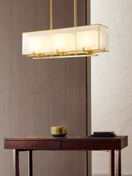 新中式吊灯客厅灯长方形餐厅卧室书房灯三头现代简约大气全铜灯具