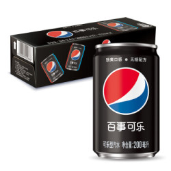 百事可乐 无糖碳酸饮料 迷你罐 可乐型汽水 200mlx12罐 整箱 百事可乐出品
