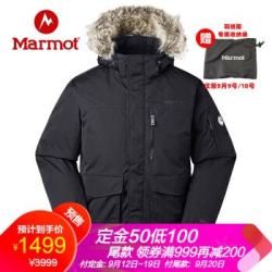 marmot土拨鼠2019秋冬新款户外拒水羽绒男士鹅绒保暖毛领羽绒服 曜石黑001 S 欧码偏大